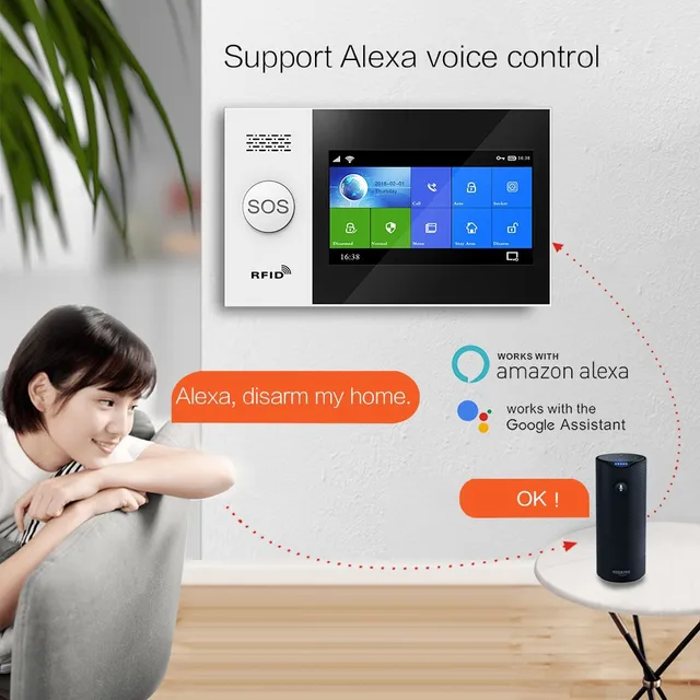 PGST PG-107 4G Wireless Home Alarm System WiFi Security System with 4.3 Inch Full Touch Screen,Compatible with Alexa and Google 2