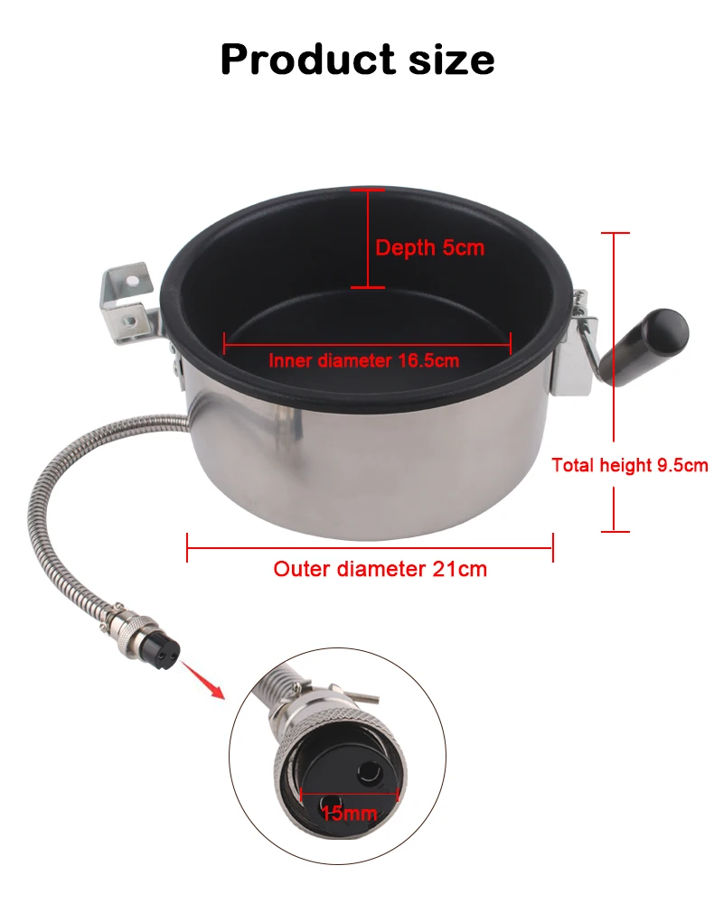 Description Picture 2 of item2 Holes 15mm Commercial 8oz Hot Air Oil Popcorn Maker Heating Pot Hand-cranked 8 Ounce Electric Popcorn Machine Accessories Part