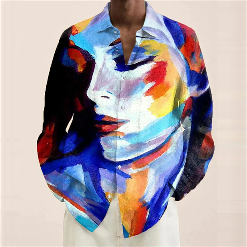 

Men's shirt pattern shirt 3D printed shirt outdoor street long sleeved V-neck clothing fashion designer casual and comfortable