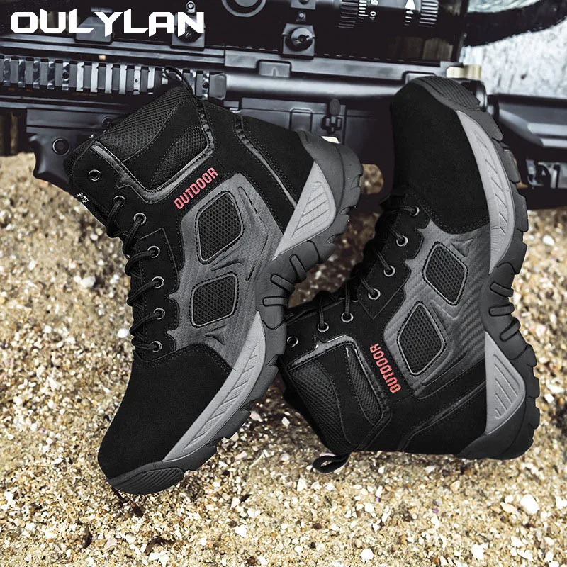 

Oulylan Quality Desert Combat Boots Men Leather Outdoor Army Boots Male Lightweight Shoes Military Man Tactical Boots High