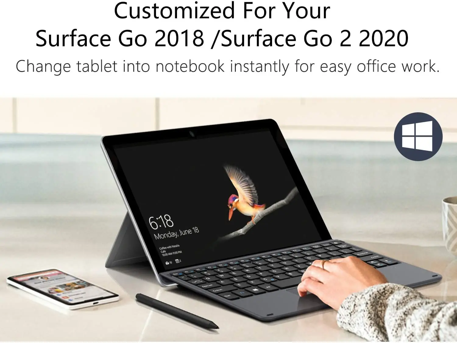 Capa para Teclado Microsoft Surface go 10 Ultra-fina Portátil sem Fio Bluetooth Mais Touchpad para Surface go 10 2023 2023 - Imagem 3