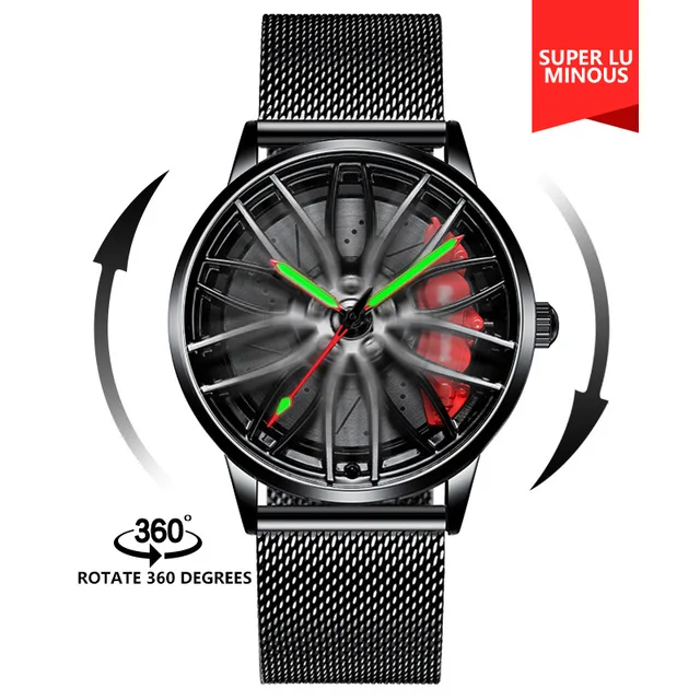 2022 Watch for Men Unique Custom Design Real 3D Car Wheel Watch Fashion Waterproof Sport Watch Men Rim Hub Watch Quartz Watch 