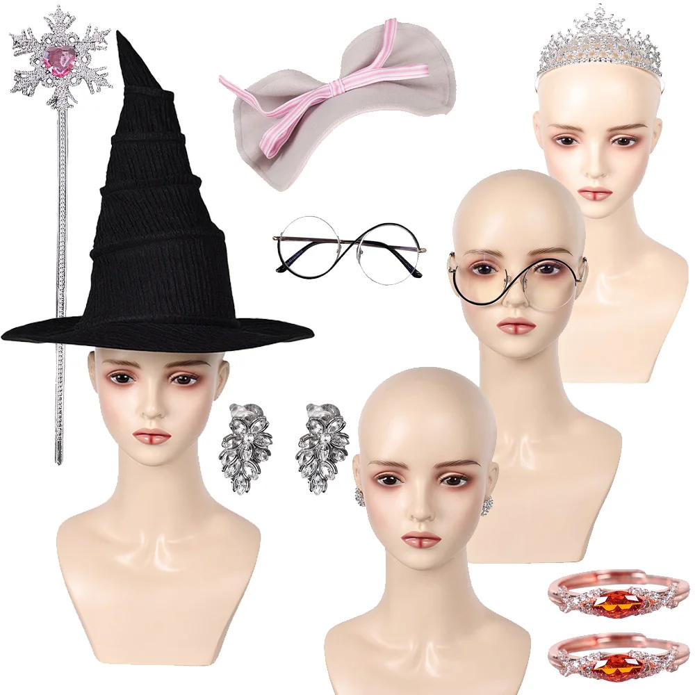 JRCRIN 3 Piezas De Disfraz De Elphaba Con Gafas, Sombrero, Anillos, Bruja Elphaba, Accesorios Para Cosplay, Fiesta De Halloween Para Mujeres Y Niñas (atuendo, Talla única