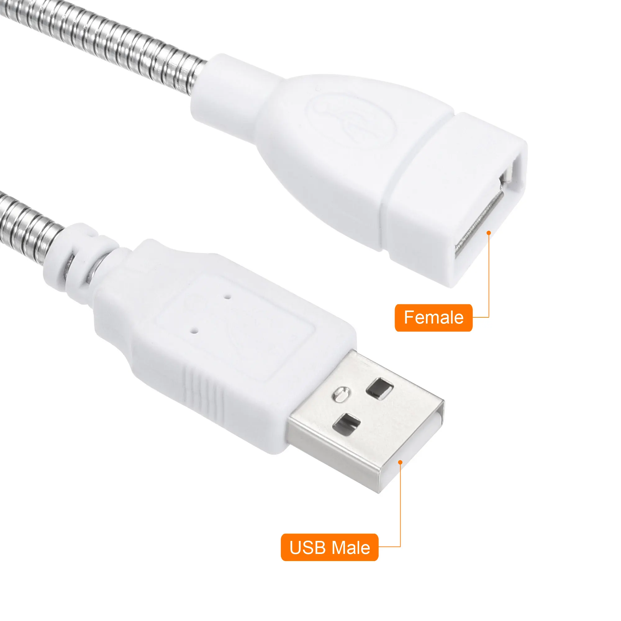 Uxcell 3Pcs Flexible USB Cable USB Male to Female Extension Cord 35cm for LED Desk Lamp White