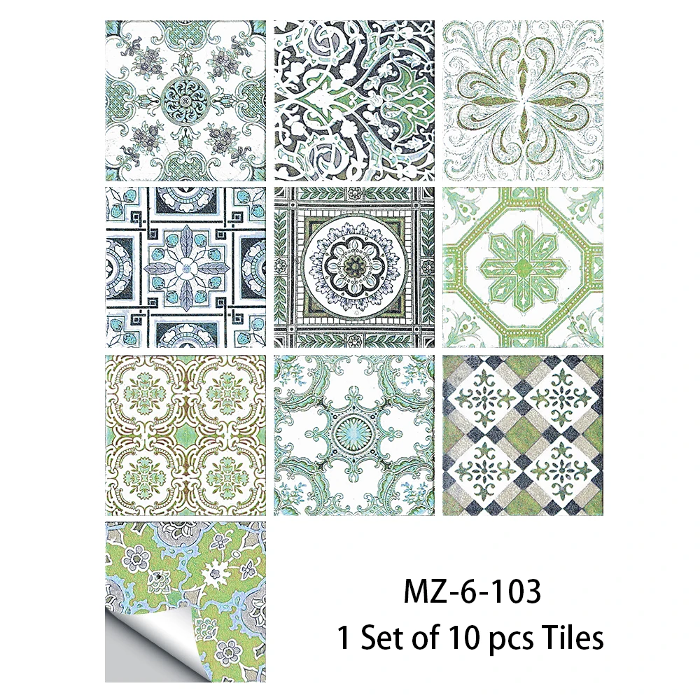 thumbnail image 2 of Tile Stickers Teal Bohemian Style Stick On Tiles PVC Self Adhesive Wall Tiles Waterproof Bathroom Tile Stickers Oil Proof Kitchen Tile Stickers DIY 2 of 12