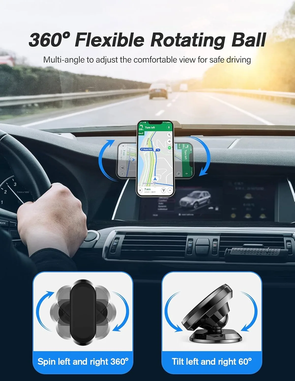 Magnetic Phone Holder for Car Cellphone Stand 360 Rotation Instrument Panel GPS Mount for Magsafe iPhone 16 15 14 13 12 Pro Max