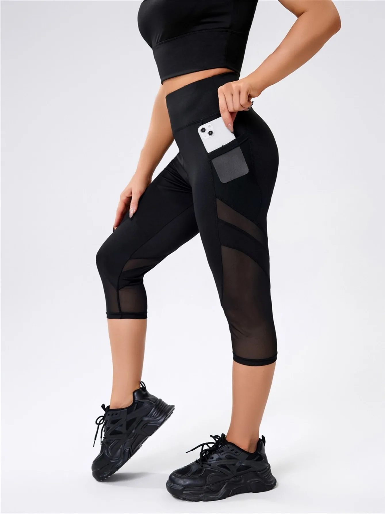 JSC Oversize Women Gym Shorts Black Workout Leggings Tights Fitness Outfits Yoga Pants 3/4 Sports Spandex Soft Jogging Wear