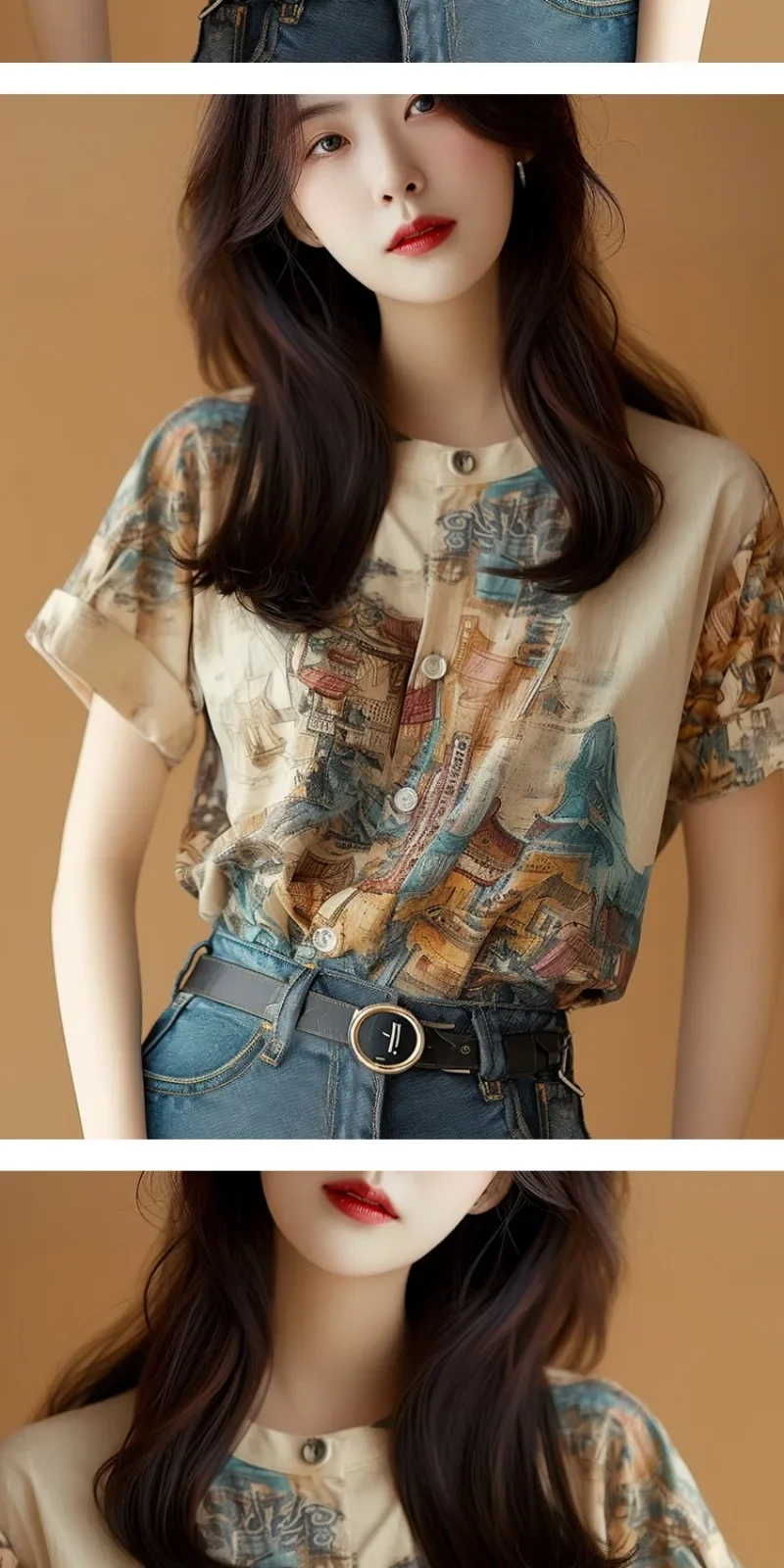 Chiffon Women's Shirt Summer Prints Vintage Blouses Loose Fit Short Sleeve Women Tops Fashion O-necks Clothing 2024 Korean