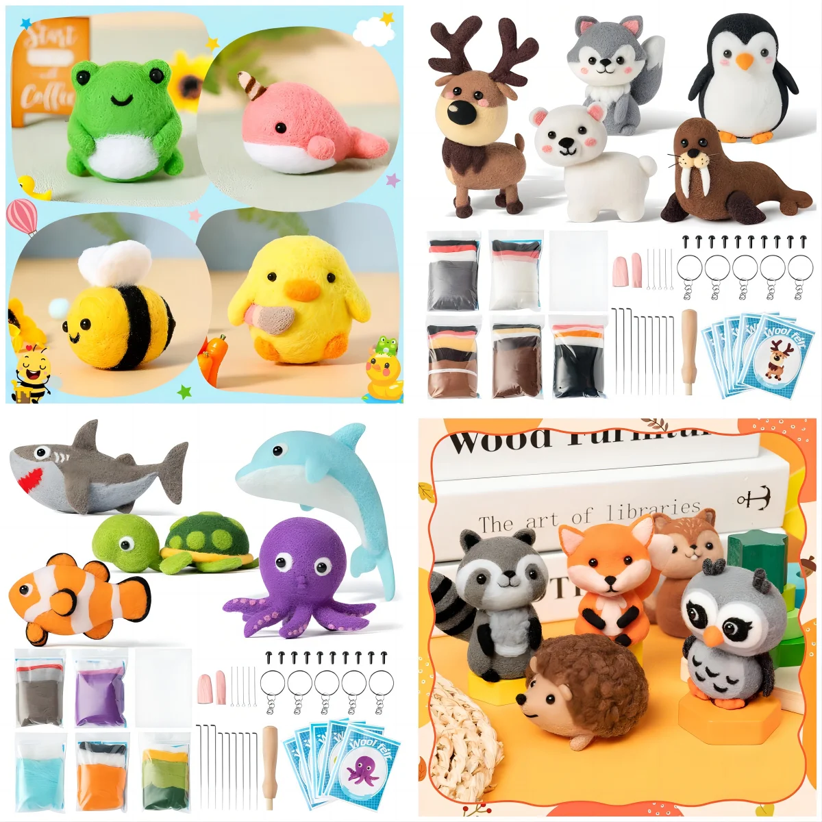 Wool Needle Felting Craft Kit DIY Making You Own Woodland Polar Animal Shape Doll Handmade Needlecraft Material for Beginners