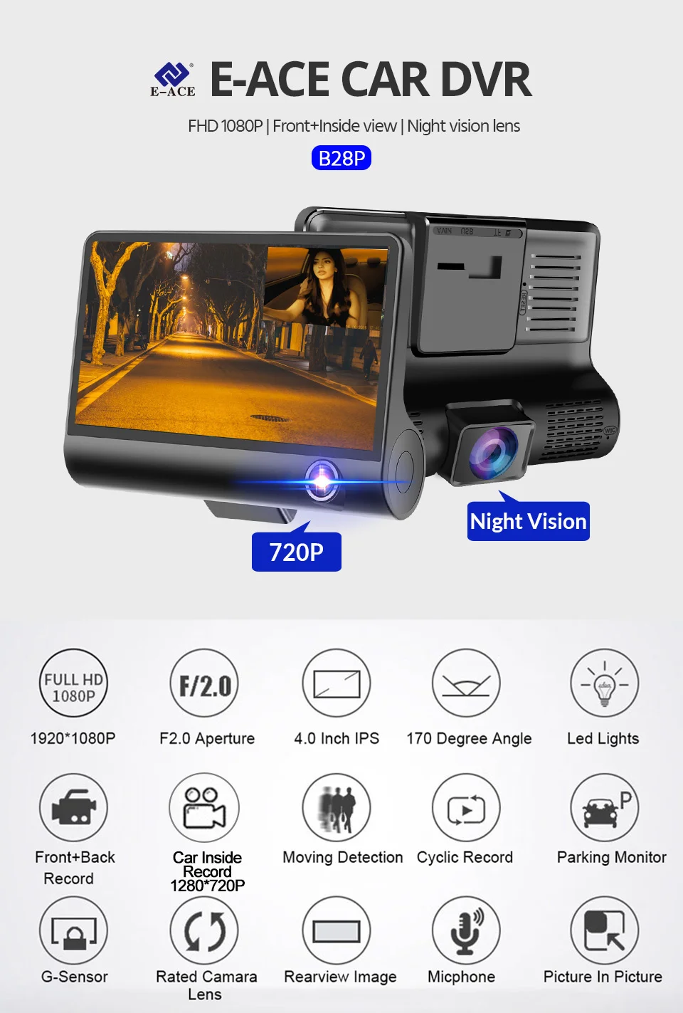 480P Pleine Voiture HD Dash Cam véhicule 2.2 Pouces caméra à écran de Conduite enregistreur vidéo avec détection de Mouvement_Black 