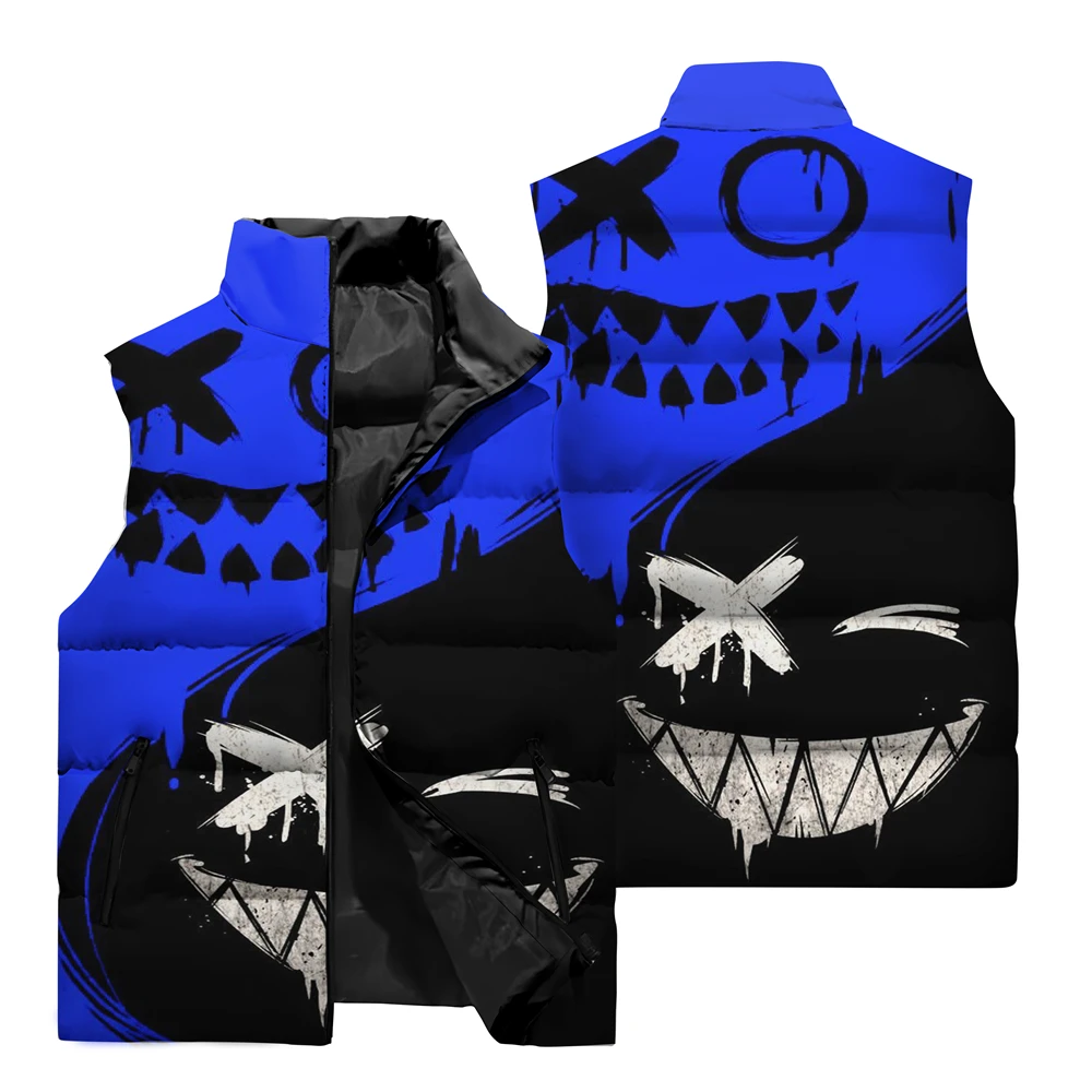 thumbnail image 5 of Chaqueta sin mangas con estampado 3D de terror de Nochebuena para hombre, otoño/invierno, cuello alto, cálida, con cremallera, camiseta sin mangas, 5 of 5