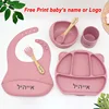 6Pcs Bear Dinner Plate Feeding Set For Kid Free Personalized Name Food Grade Silicone Suction Cup Plates Bowl Baby Tableware Set 1