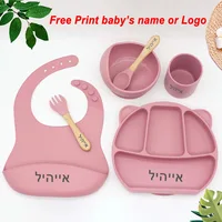 6Pcs Bear Dinner Plate Feeding Set For Kid Free Personalized Name Food Grade Silicone Suction Cup Plates Bowl Baby Tableware Set 1