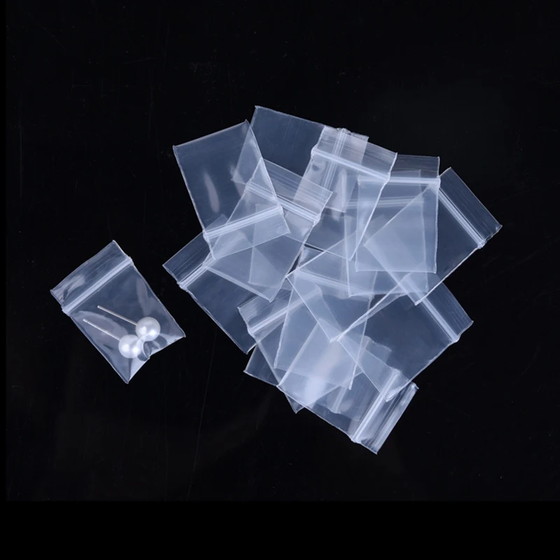 100pcs 명확한 플라스틱 미니 지 플락 가방 투명 보석 크리스탈 포장 파우치 재사용 가능한 지퍼 잠금 자루 두께 0.2mm