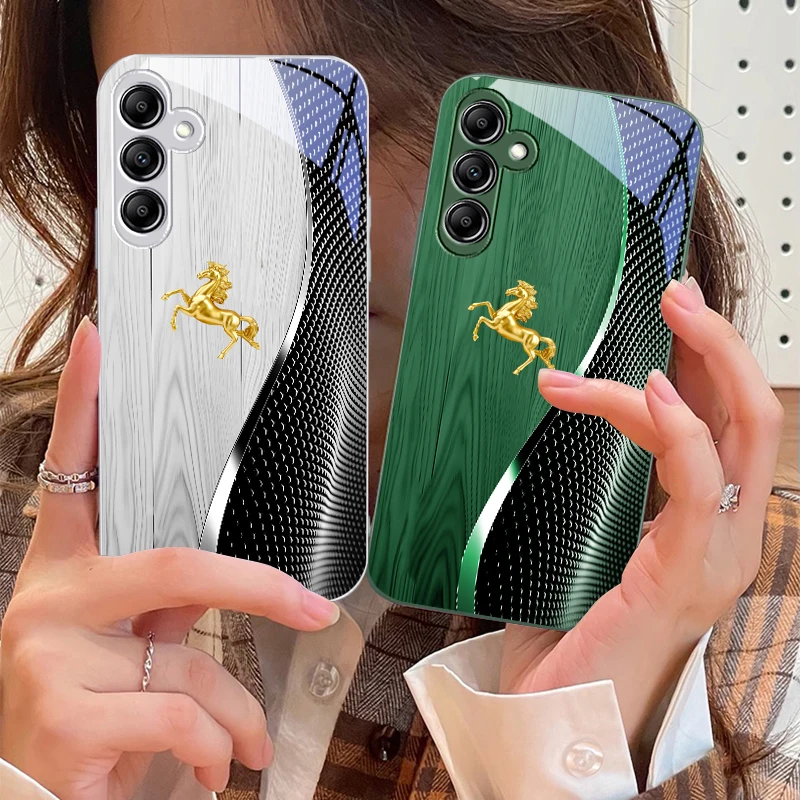 Wood Grain Golden Horse Glass Phone Case