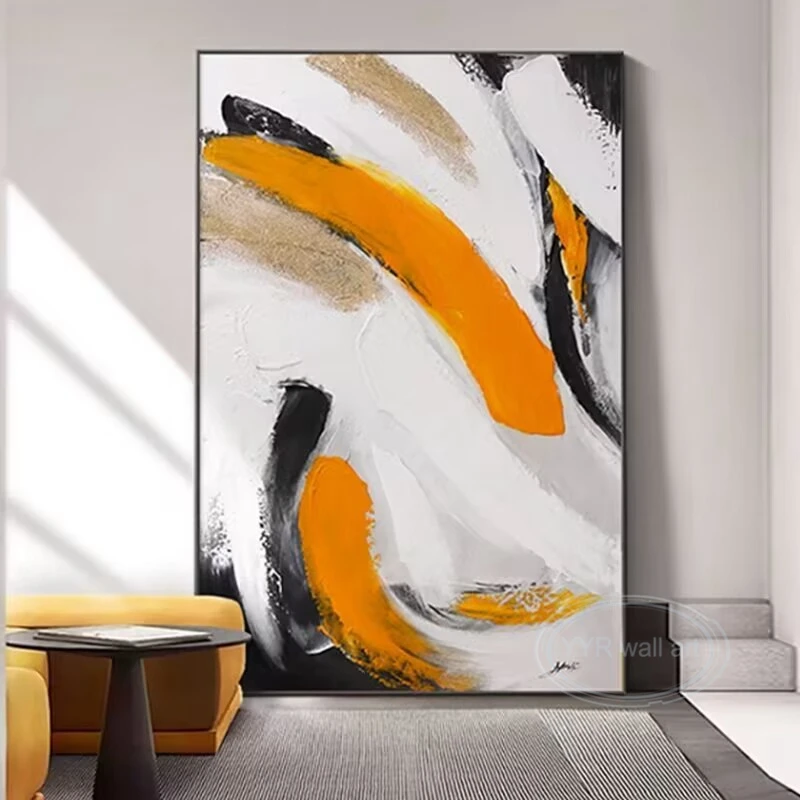 

Nordic Style Handmade Yellow Abstract Texture Wall Art Poster For Indoor Decor Hand Drawn Oil Painting On Canvas For Living Room