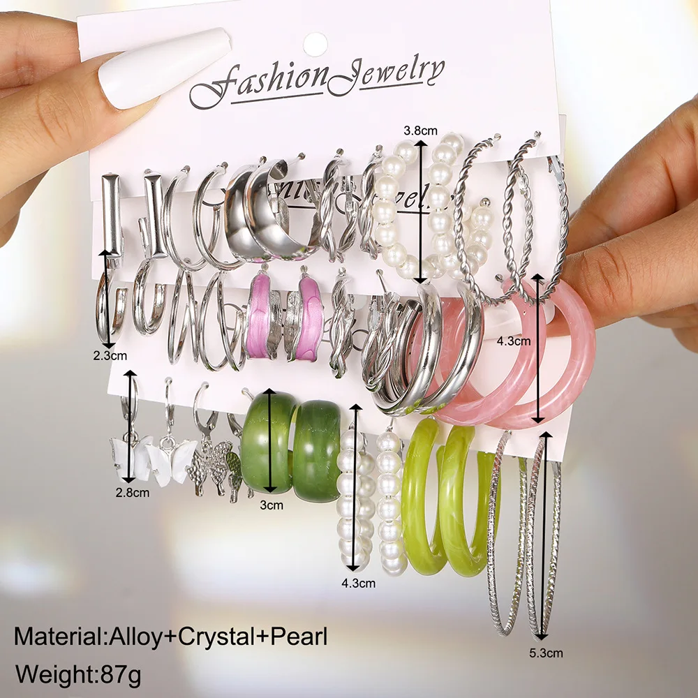 18 Pcs New Fashion Colorful Earrings Set For Women Boho Butterfly Gold Silver Color Pearl Circle Dangle Earrings Jewelry Gifts