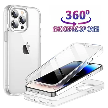 Custodia protettiva trasparente per telefono anteriore posteriore completo 360 per iPhone 17 16 15 12 13 14 11 Pro XS Max 7 8 Plus Cover posteriore morbida e rigida