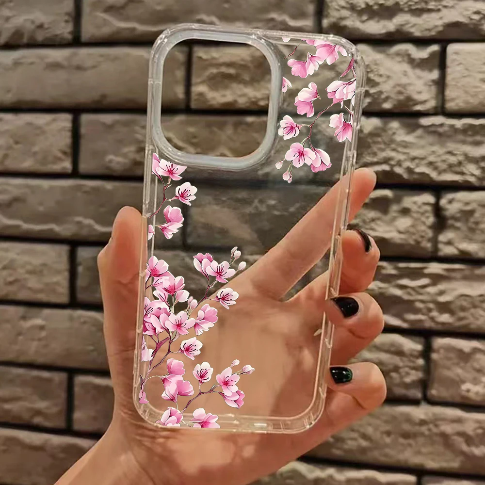 Pink Cherry Blossom Transparent Silicone Phone Case