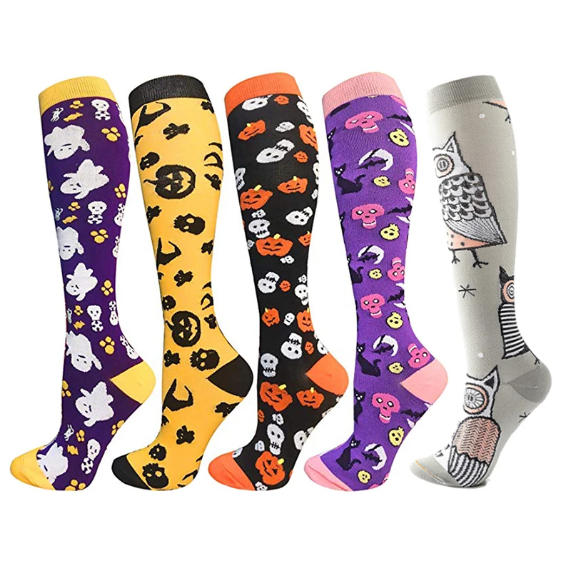 Sports Compression Socks Fun Pattern Halloween Balloon Stripe Shin Guards Elastic Outdoor Running Basketball Rugby Riding Socks