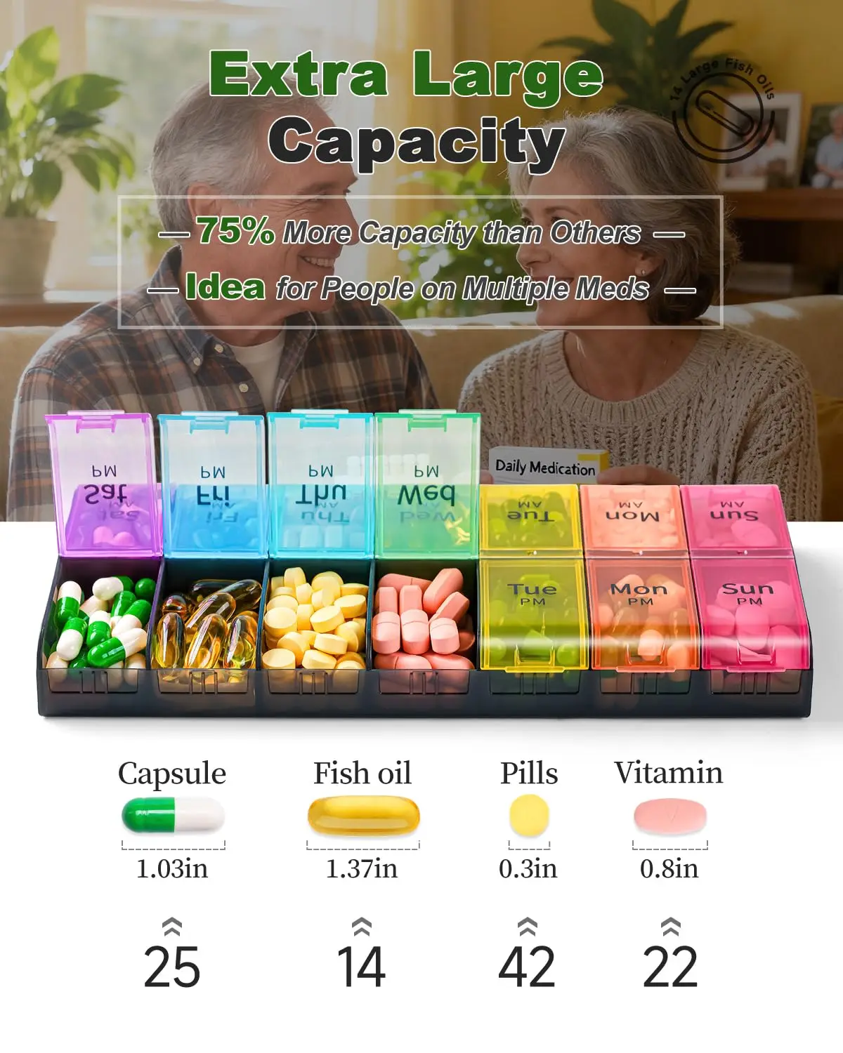 Weekly AM/PM Pill Organizer for Travel - 7-Day Double Storage for Medications