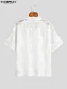 Fashion Casual Style New Men's Tops INCERUN Hollow Lace Pane Flower Printed Blouse Male Knitted Short-sleeved Shirts S-5XL 2023 4