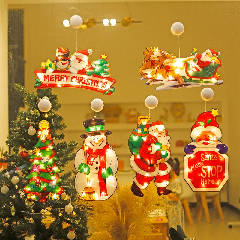 1pc Christmas Hanging LED Sucker Lamp Light Santa Claus Snowman Holiday Window Display New Year Decoration Xmas Party Supply_voghion.com