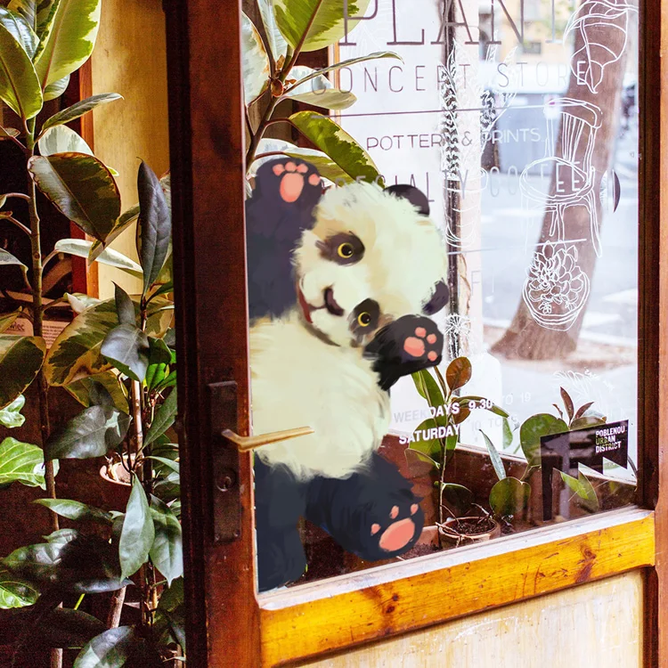Frecher Panda Elektrostatischer Wandaufkleber Glasfenster-Dekoration Heimdekoration Schaufenster-Türaufkleber Ohne Klebstoff Tapete – Detail 4