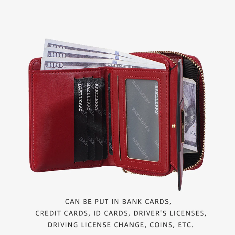 1Pcs Women's Thin Zipper Wallet, Multiple Card Slots with Id Window, Anti-Theft Compact Card Holder, Small Travel Wallet, Perfect Gift for Girlfriend