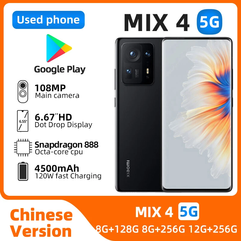 Xiaomi MIX 4 5G Google Cpu Snapdragon 888 plus 6.67" OLED 120hz Screen 108MP Camera 4500mAh 120W Charge Used Phone