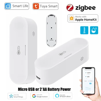 Tuya Zigbee Smart Temperature and Humidity Sensor Micro USB / Battery Powered Home Security Work with Homekit Alexa Google Home 1