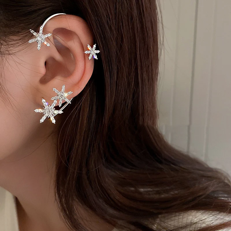 Luxury Star Butterfly Clip Earrings Female Crystal Tassel Ear Clip Earring Sparkling Zircon Ear Cuff Fashion Jewelry accessories 3