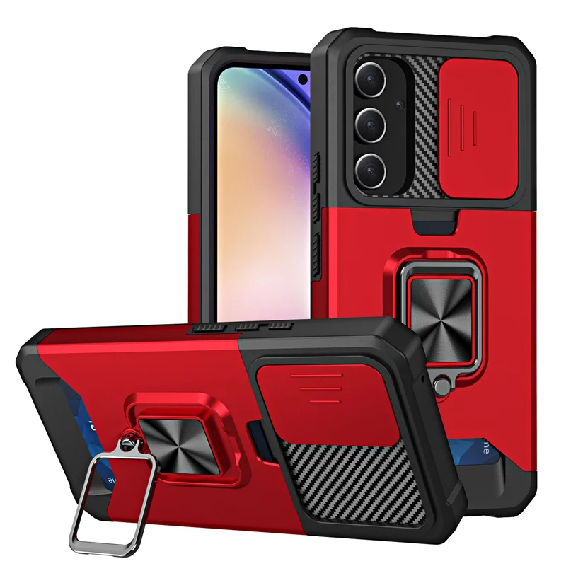 Sleek Armor Case with Slide Lens Protector and Card Holder Slot