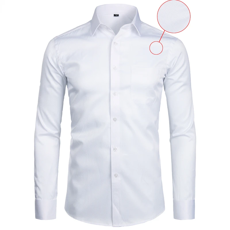 White Business Dress Shirt Men Fashion Slim Fit Long Sleeve Soild