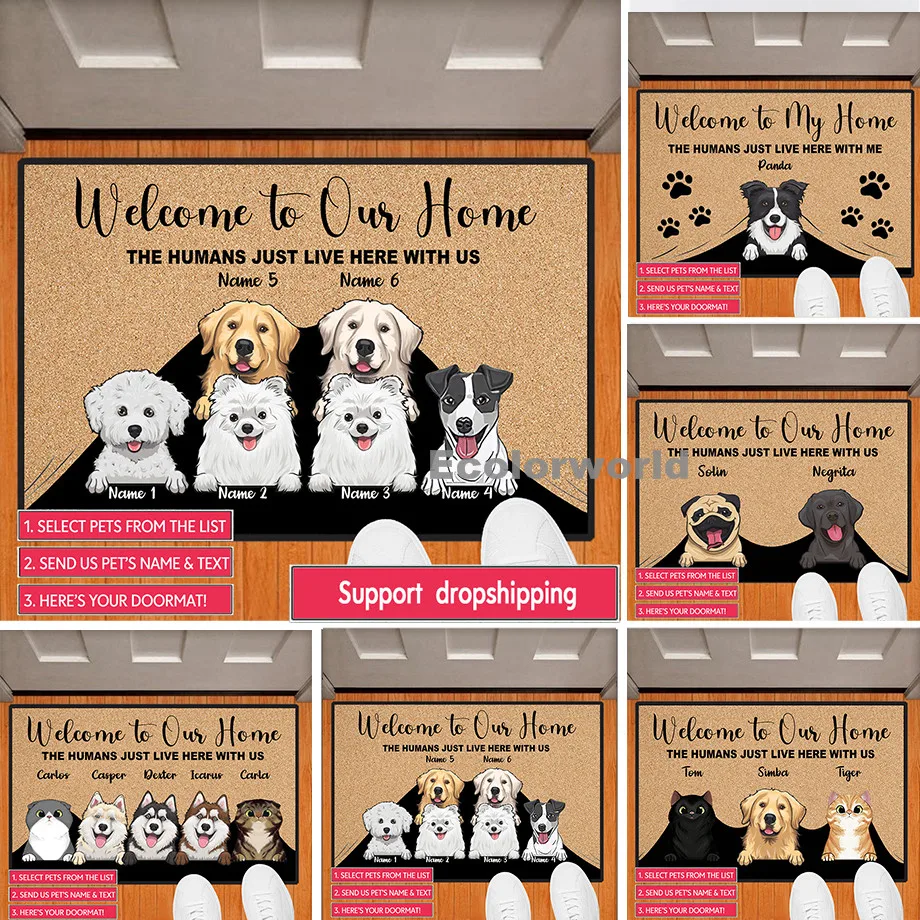 Personalized Pets Cartoon Mat Custom Dog Cat Name Doormat Rug Welcome To Our Home Floor Mats Carpet Home Decor Accessory Gift