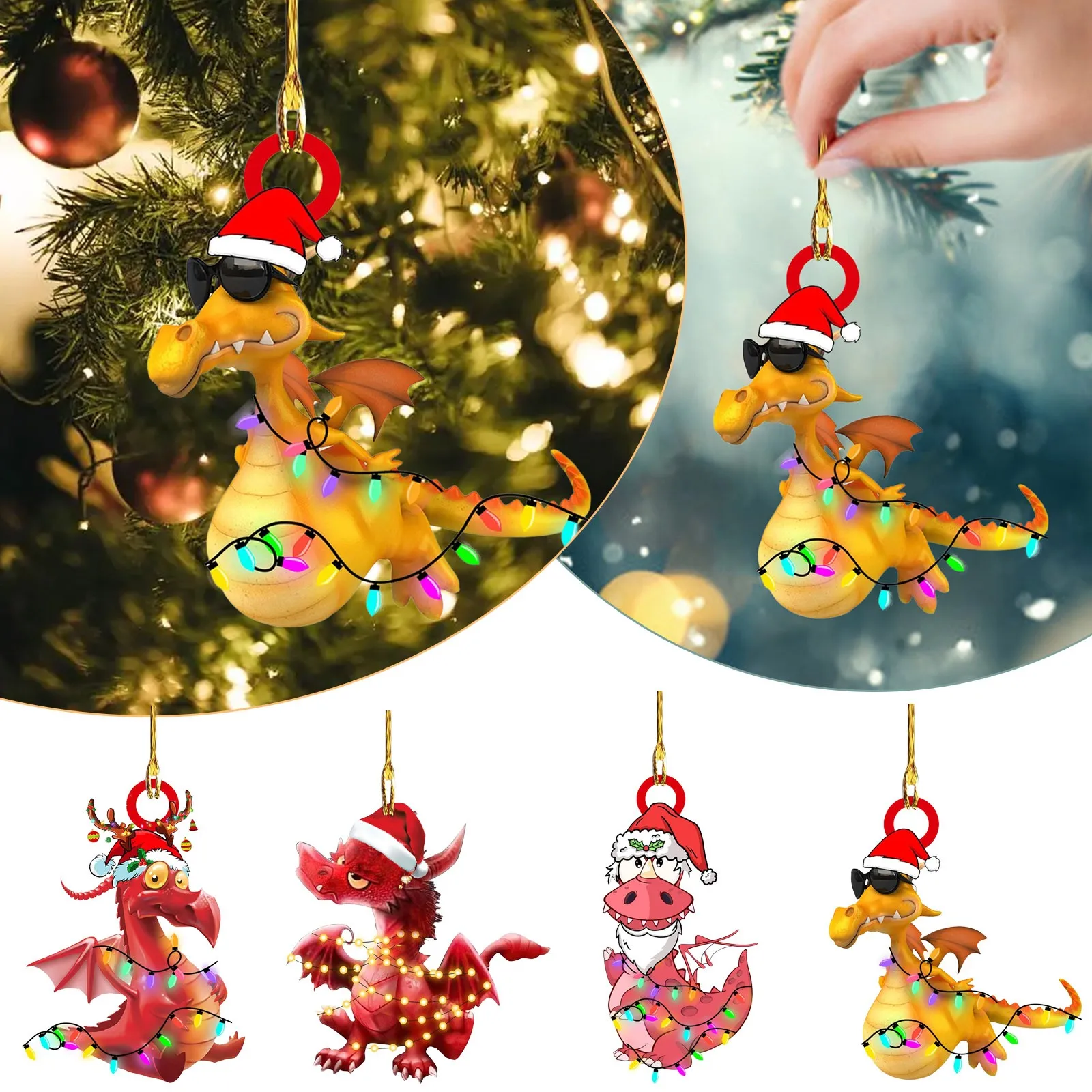 

2D Car Hanging Ornament Flying Dragon With String Lights Christmas Tree Ornaments Party Supplies Xmas Pendant For Decorating