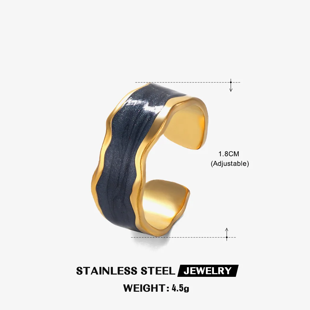 ANENJERY 316L Stainless Steel Gold Color Drip Ring for Women French Vintage Adjustable Ring Party Jewelry Accessory