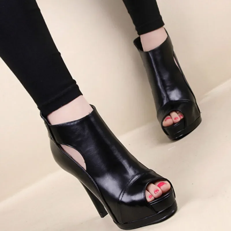 

Plus Size 34-43 Sexy Summer Pumps For Women Office Work Shoes 11cm High Heels Peep-toe PU Thick Platform Female Club Party Shoes