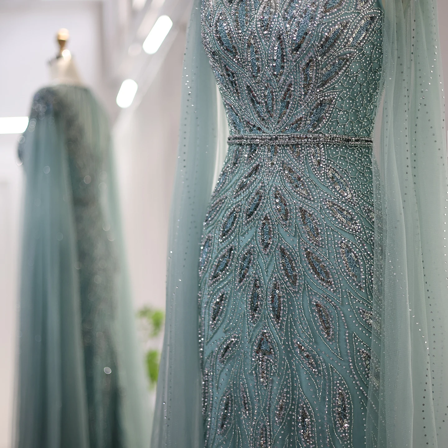 S1ebca180277e471e99cc8c5b91fdbbe1W Luxury Arabic Blue Mermaid Evening Dress with Cape Sleeves Sage Green Gold Dubai Women Wedding Party Gowns Mallzona