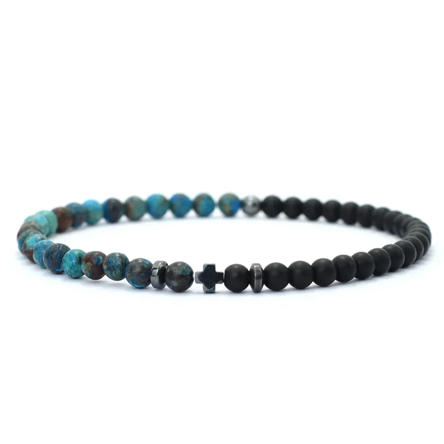 Neue Einfache Kreuz Armband Männer Natürliche 4mm Türkisen Phoenix Onyx Fossil Stein Elastische Armband Freizeit Heilung Homme Hand Joias – Detail 8