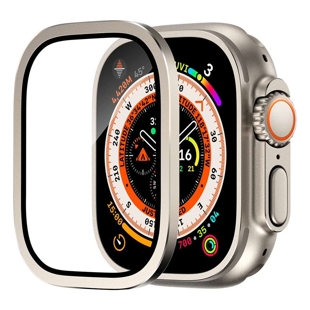 

Закаленное стекло для Apple Watch Ultra 49 мм защита экрана против царапин HD Полная пленка металлический бампер iWatch Ultra 49 мм аксессуары
