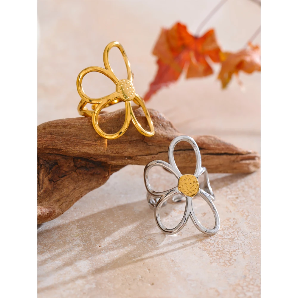 Yhpup Trendy Stainless Steel Metal Flower Jewelry Accessories