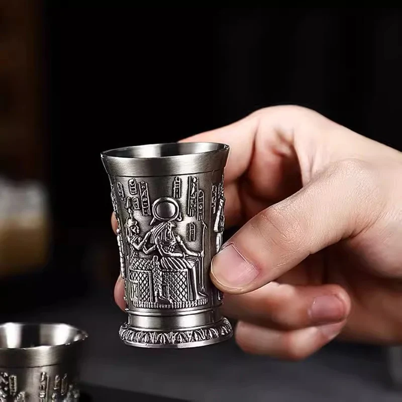 Ancient Egypt Totem Art Relief Retro Bronze Liqueur Wine Glass Vermouth Absinthe Cocktail Cup Metal Liquor Vodka Small Wineglass wine cup,wine glass,drinking glasses