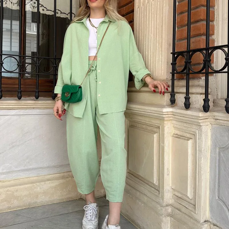 

Autumn Women's Pajama Set Solid Long Sleeve Single Breasted Ladies Sleepwear Turn Down Collar 2 Pcs with Pant Homewear Female