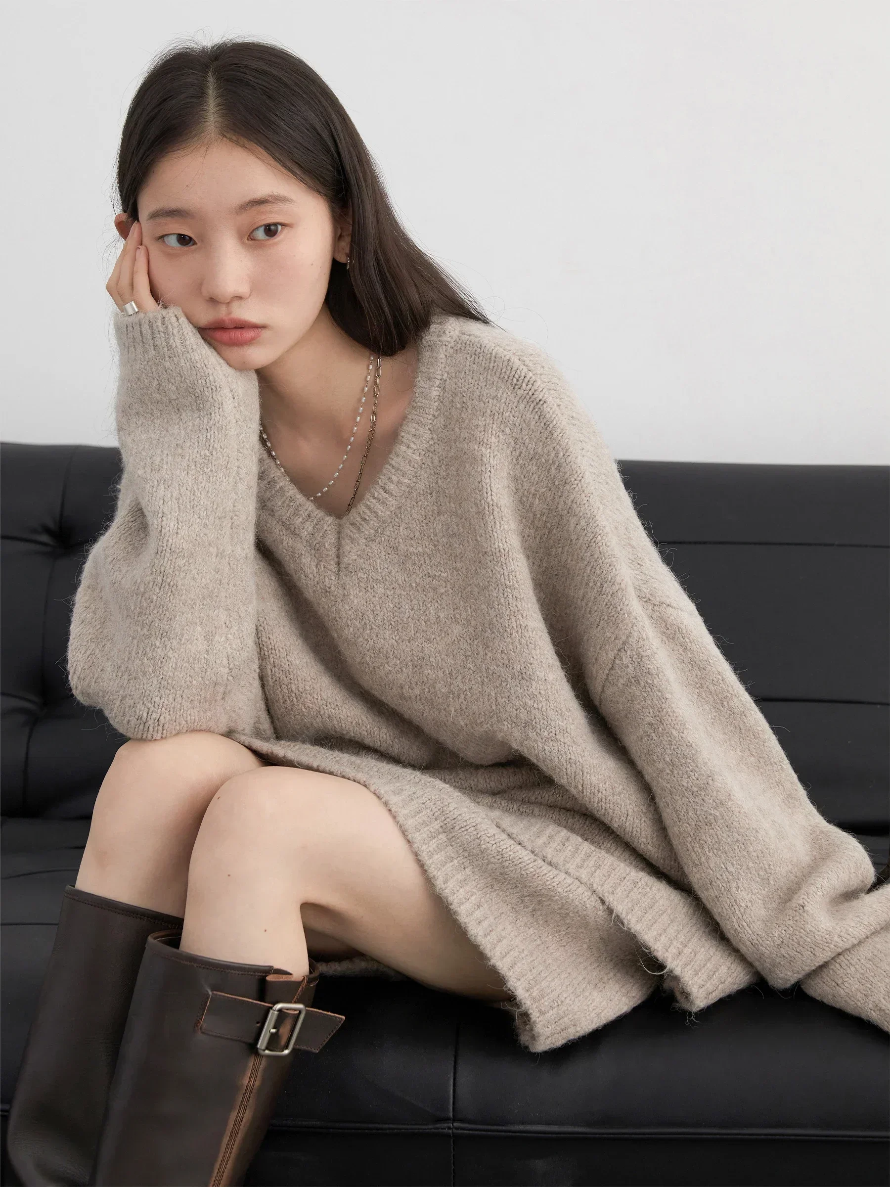 Women Clothing Set CHIC VEN Fashion Skirt Set Pullover Loose Mini V-neck Solid Sweater Straight Leg Skirts Spring Autumn