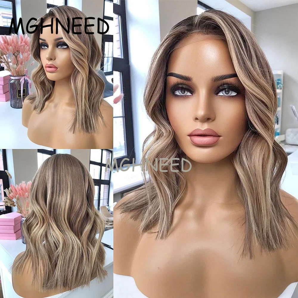 Human Hair Wigs 360 Lace Wig Ash blonde Wig Highlight Human Hair Colored Brazilian 360 Full Lace Wigs For Women Natural Hairline