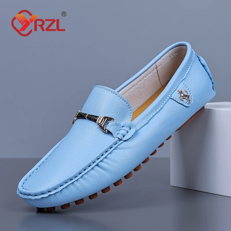 YRZL PU Leather Loafers for Men Handmade Moccasins Men Shoes Flats Casual Leather Shoes for Men Luxury Comfy Mens Loafers