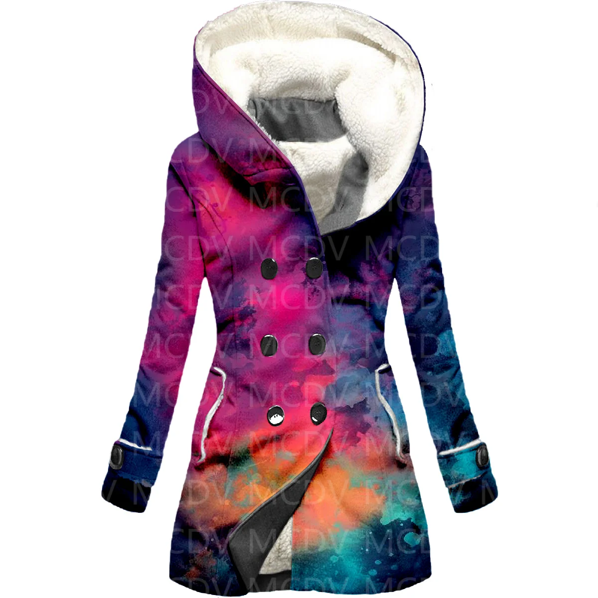 Galaxy 3D Printed Fleece Hooded Cloak Women Thick Warm Coat Women's Winter Warm Overcoat 01