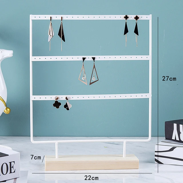 Présentoir de boucles d'oreilles à 3 niveaux et 72 trous, organisateur de rangement de bijoux en métal à 3 couches, support de Base en bois, arbre, support de clous d'oreille, cadeau