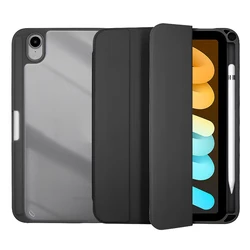 Sleek Flip Tablet Cover with Acrylic Back & Pencil Holder - Auto Wake/Sleep Feature - iPad mini 7(A17 Pro) (YKL Black)